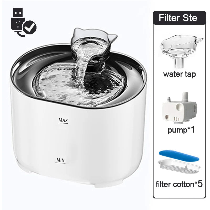 Fontaine à eau automatique PetZen pour chat, avec filtres et pompe à eau électrique USB ultra silencieuse