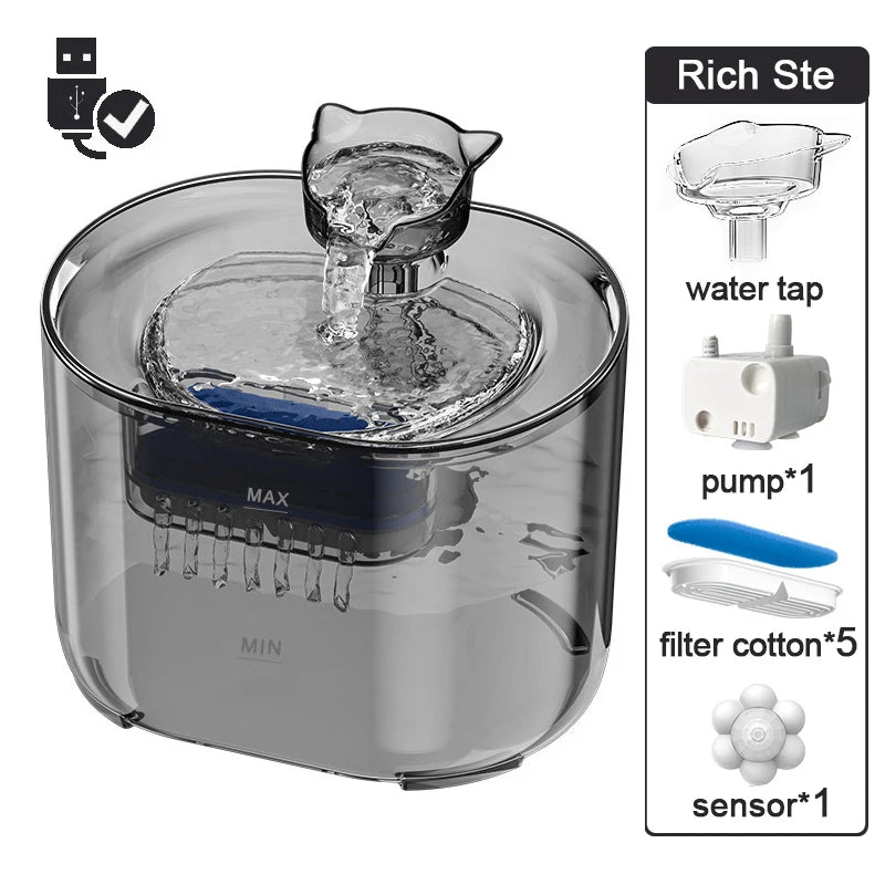 Fontaine à eau automatique PetZen pour chat, avec filtres et pompe à eau électrique USB ultra silencieuse