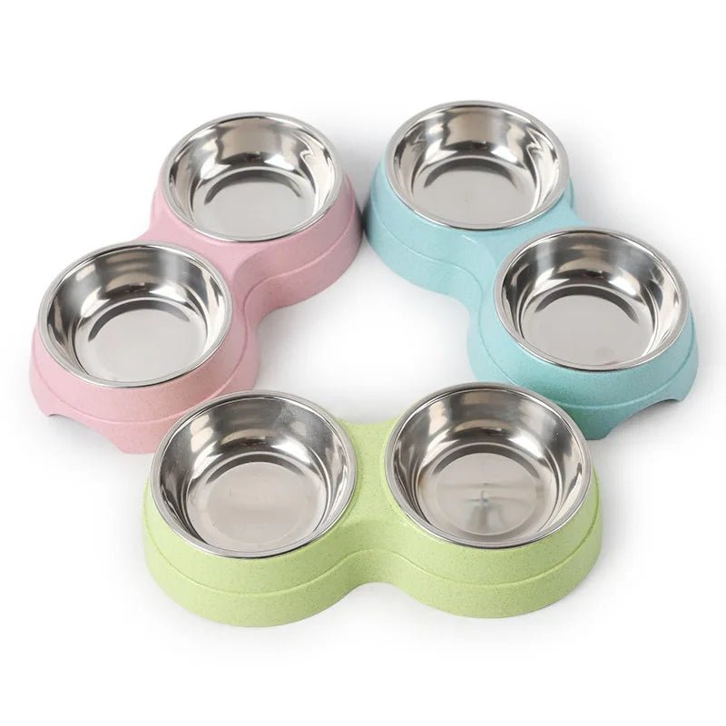 Ensemble repas 2 en 1 pour chien et chat : gamelles doubles en acier inoxydable - PetZen