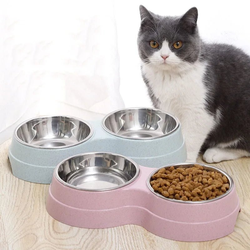 Ensemble repas 2 en 1 pour chien et chat : gamelles doubles en acier inoxydable - PetZen