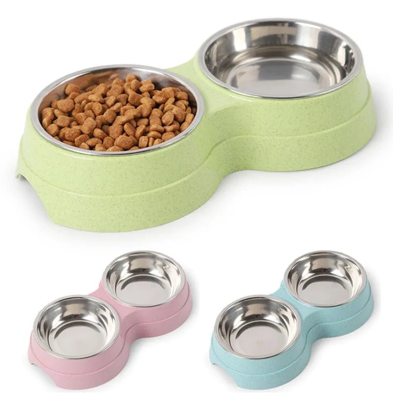Ensemble repas 2 en 1 pour chien et chat : gamelles doubles en acier inoxydable - PetZen
