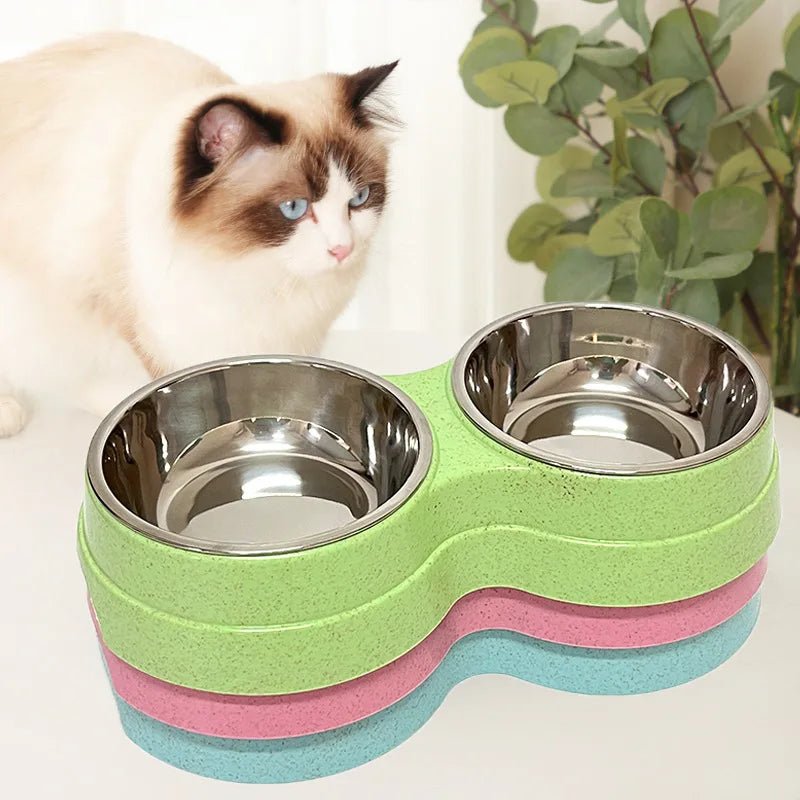 Ensemble repas 2 en 1 pour chien et chat : gamelles doubles en acier inoxydable - PetZen